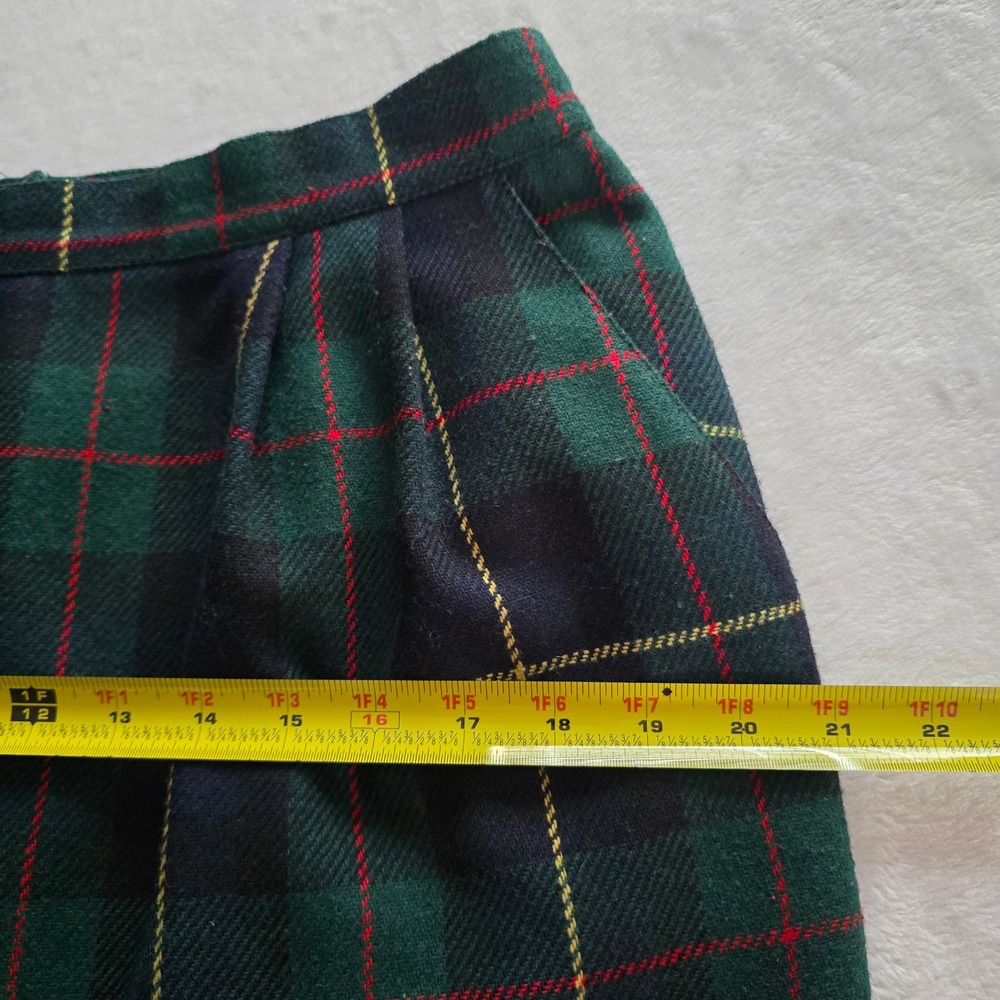 Vintage Katie Brooke Plaid Wool Blend Pencil Skirt Green Navy Tartan Size 14 - Picture 7 of 14